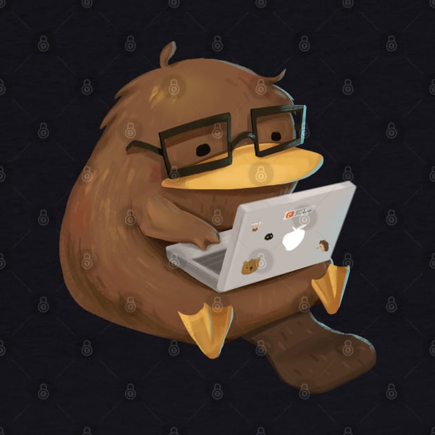 Nerdy Platypus at Work on the Laptop by PamelooArt